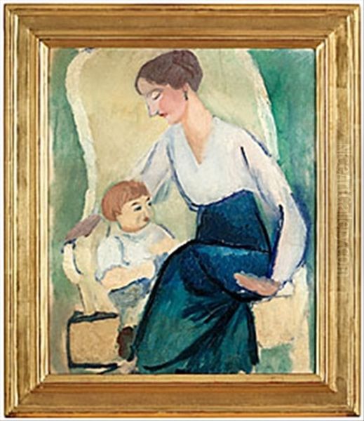 Kvinna Och Liten Pojke by Sigrid (Maria) Hjerten