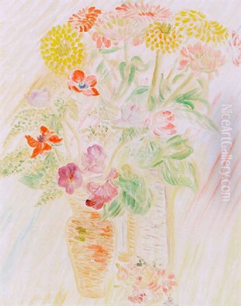 Blomsterstilleben Med Zinnior Och Anemoner Oil Painting by Sigrid (Maria) Hjerten