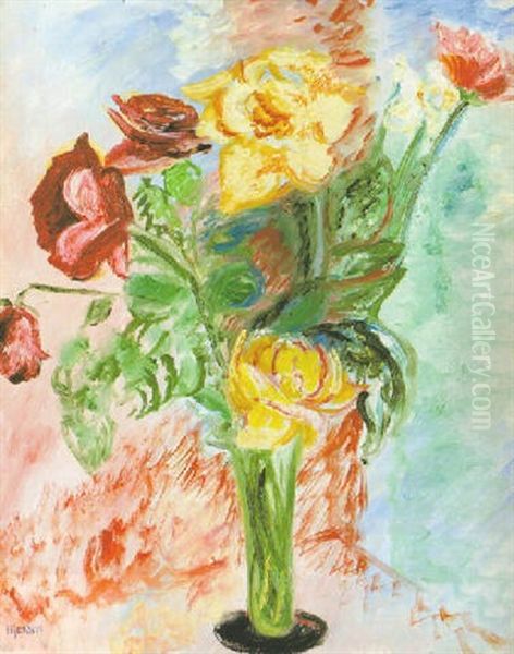 Gula Och Rosa Rosor Oil Painting by Sigrid (Maria) Hjerten