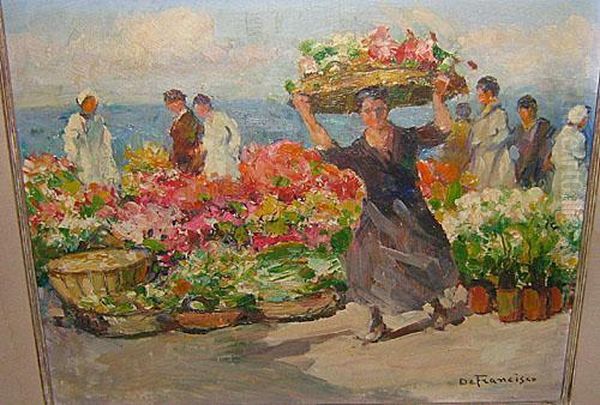 Le Marche Aux Fleurs A Menton Oil Painting by Francisco Barelo De