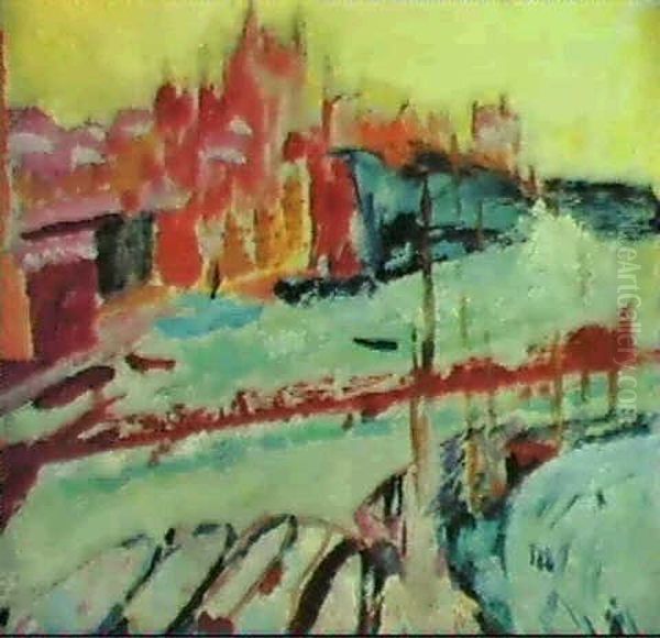 Barges On The Seine, Paris Oil Painting by Sigrid (Maria) Hjerten