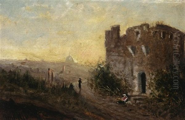 Auf Der Landstrase Vor Den Toren Von Rom Oil Painting by Wilhelm Hjorth