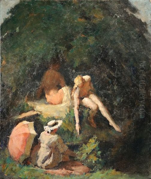 Bathing Oil Painting by Frantisek Hladik