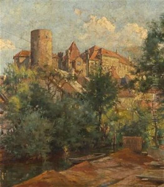 Blick Auf Die Burg In Jindrichuv Hradec (neuhaus) Oil Painting by Frantisek Hladik