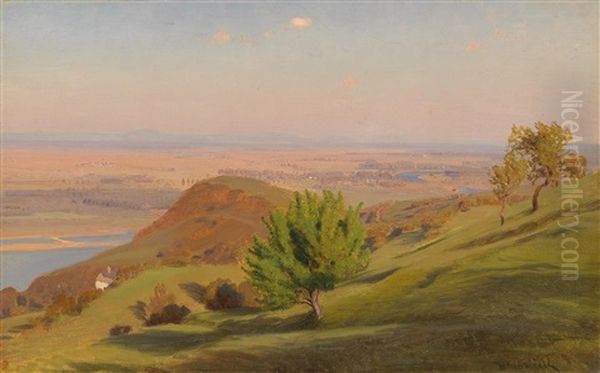 Danube Landscape Near Vienna Oil Painting by Anton Hlavacek