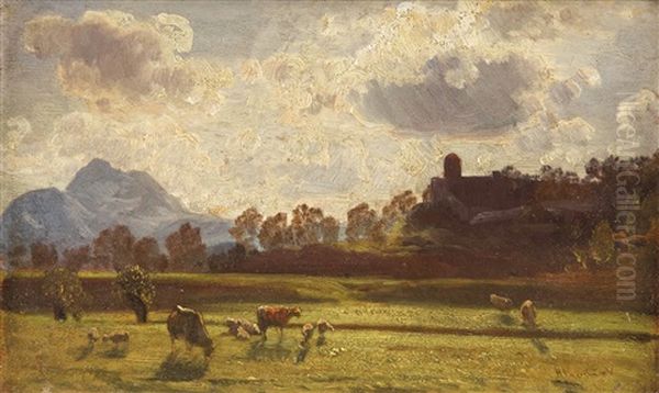 Salzburger Richterhohe Mit Weidevieh Oil Painting by Anton Hlavacek