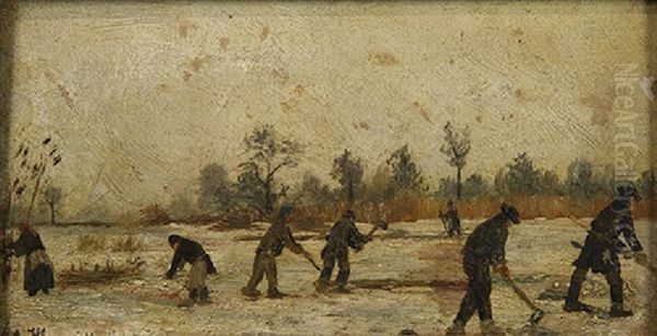 Workers Plowing The Fields Oil Painting by Anton Hlavacek