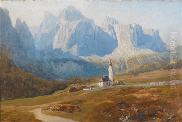 View Of The Kolfuschg With The Geisslergruppe Oil Painting by Anton Hlavacek