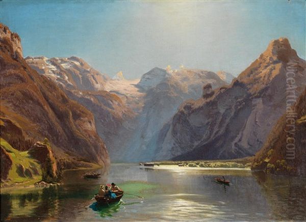 Sommerfrische Am Gosausee Mit Blick Auf Den Dachstein Oil Painting by Anton Hlavacek