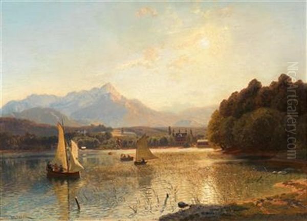 Sonnenuntergang Uber Der Bucht Von Velden, Worthersee Oil Painting by Anton Hlavacek