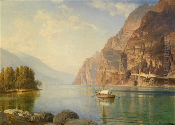 Partie Am Como See Oil Painting by Anton Hlavacek