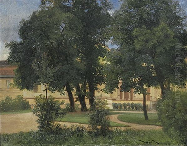 Gartenpartie Am Schloss Herrnsheim Bei Worms Oil Painting by Anton Hlavacek