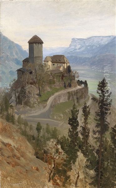 Blick Auf Schloss Tirol Bei Meran Oil Painting by Anton Hlavacek