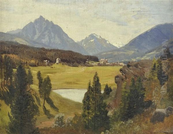 Igls Mit Dem Unteren Lanser See Bei Innsbruck Oil Painting by Anton Hlavacek