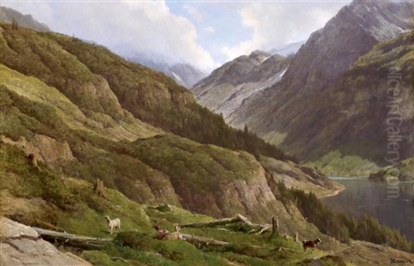 Gebirgslandschaft Mit Weidenden Ziegen by Anton Hlavacek