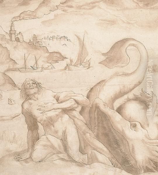 Jonah And The Whale Oil Painting by Dirck Barendsz.