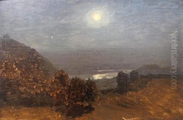 Landscape At Night Oil Painting by Anton Hlavacek