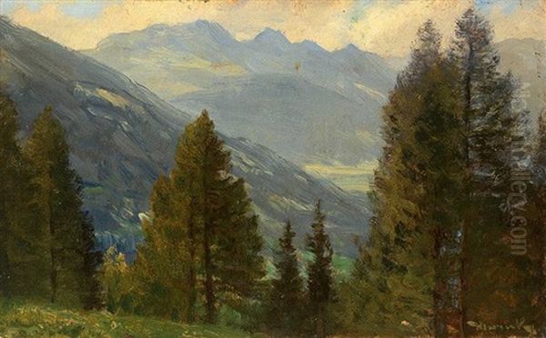 Blick Gegen Hofgastein Von Badgastein Oil Painting by Anton Hlavacek