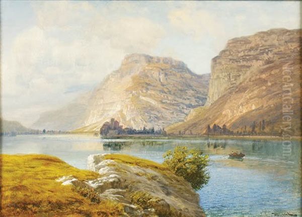 Alpine Lake Oil Painting by Anton Hlavacek