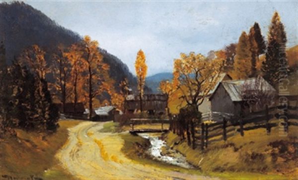 Im Haltberg - Thal Bei Ruckberg Oil Painting by Anton Hlavacek