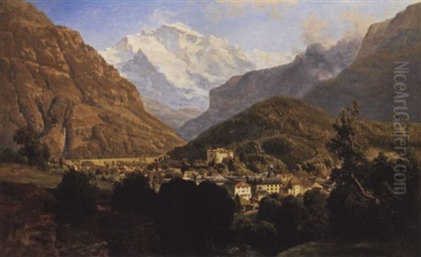 Ansicht Von Interlaken Mit Blick Auf Die Jungfrau Oil Painting by Anton Hlavacek