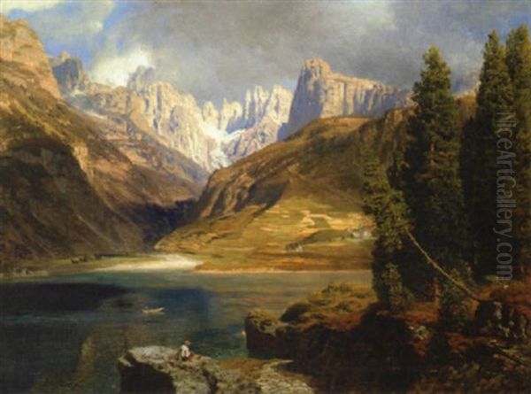 Der Molvena See: Brentagruppe Oil Painting by Anton Hlavacek