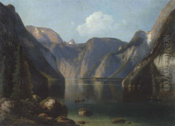 Boote Am Konigsee Oil Painting by Anton Hlavacek