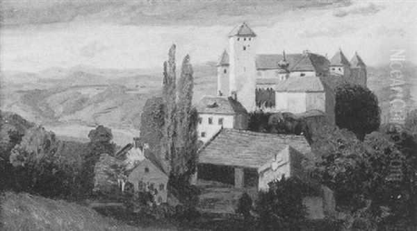 Schlos Viechtenstein An Der Donau Oil Painting by Anton Hlavacek