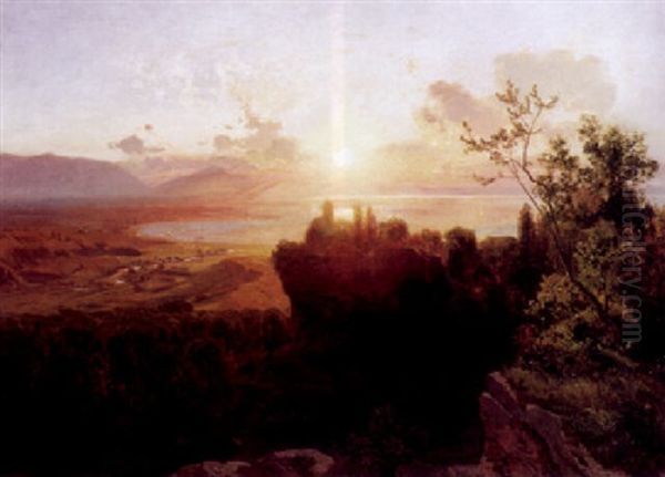 Gebhardsberg Bei Bregenz Am Bodensee. Sonnenuntergang Oil Painting by Anton Hlavacek