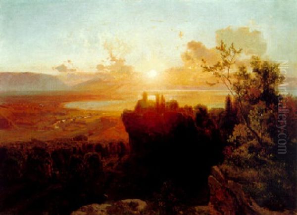 Sonnenuntergang Am Bodensee Oil Painting by Anton Hlavacek