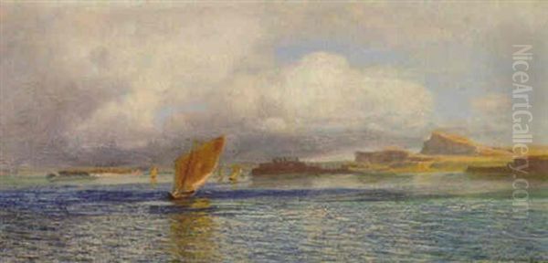 Segelboote Vor Der Kuste Oil Painting by Anton Hlavacek