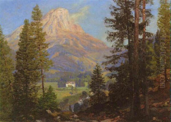 Der Lugauer Mit Rais (?): Jagdschloss In Radmer/steiermark Oil Painting by Anton Hlavacek