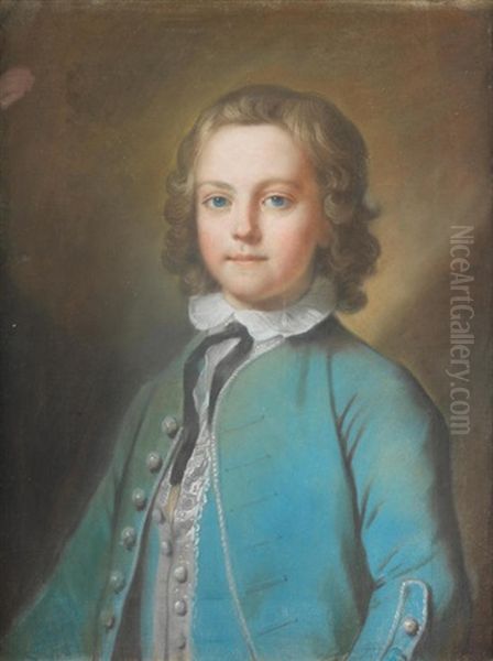 Portrait Of John Yate As A Young Boy, Bust-length, In A Blue Coat Oil Painting by William Hoare