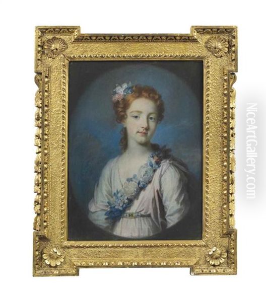 Portrait Of Miss Isobel Or Miss Jane Hume, Half-length, With A Floral Garland Oil Painting by William Hoare