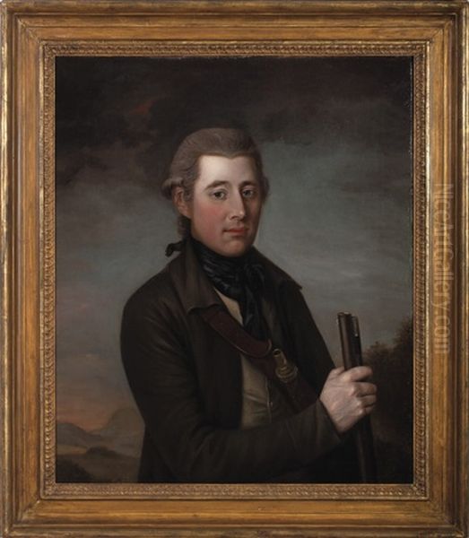 Portrait Of A Huntsman With Musket And Powder Horn Oil Painting by William Hoare