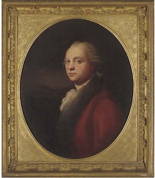 Portrait Of A Gentleman In A Red Gown With A Fur Collar And White Shirt Oil Painting by William Hoare