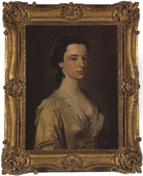 Portrait Of A Lady In A White Dress Oil Painting by William Hoare