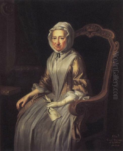 Portrait Of A Lady (elisabeth, Countess Dowager Of Aylesford?), In A Brown Satin Dress And White Headdress Oil Painting by William Hoare