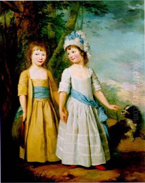 Portrait Of Elizabeth And Thomas Trower In A Landscape, He In Light Brown Robes, She In A White Dress And Hat Oil Painting by William Hoare