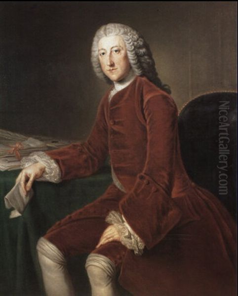 Portrait Of William Pitt Seated At His Desk Oil Painting by William Hoare