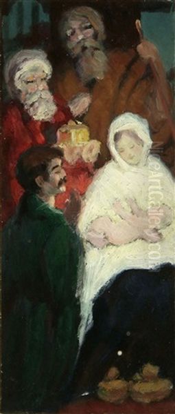 Holy Family And Wise Men Oil Painting by Clark Hobart