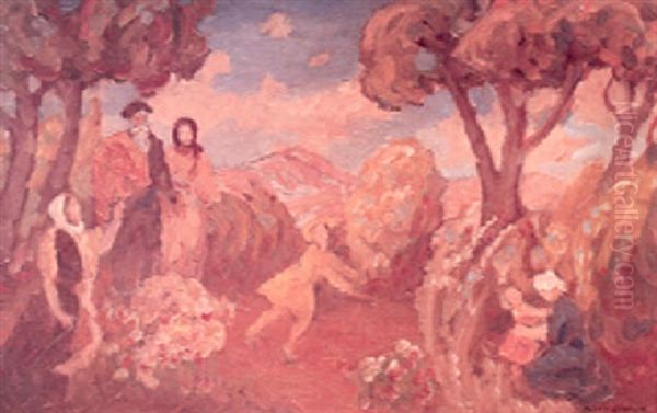 Allegorical Scene Oil Painting by Clark Hobart