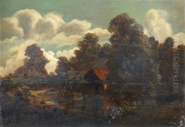 A Watermill In A Wooded Clearing Oil Painting by Meindert Hobbema