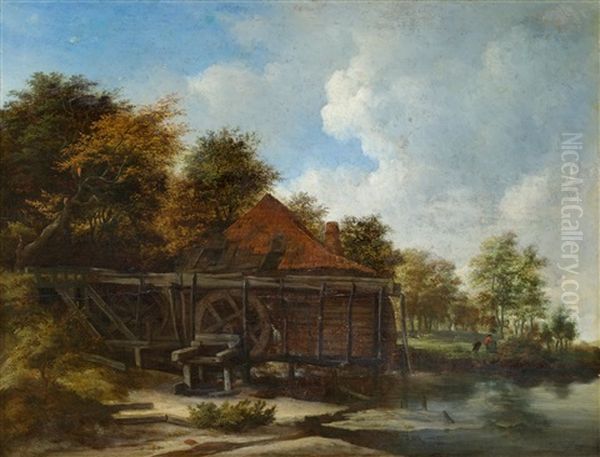 Landscape With A Watermill Oil Painting by Meindert Hobbema