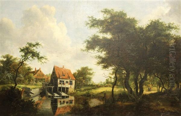 Landschaft Mit Wassermuhle, Die Im Wasser Reflektiert Oil Painting by Meindert Hobbema