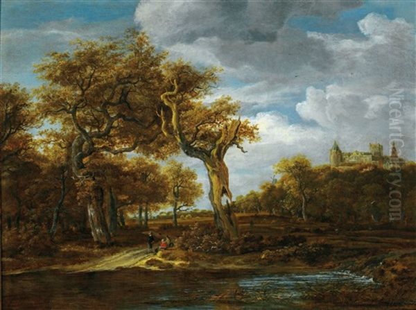 A Wooden Landscape With Bentheim Castle Oil Painting by Meindert Hobbema