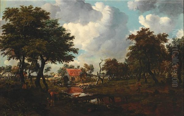 A Landscape With A Bridge Oil Painting by Meindert Hobbema