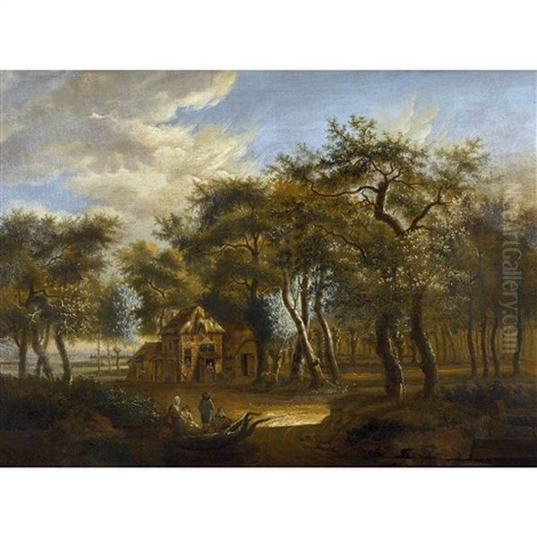 Waldlandschaft Mit Bauernhaus Und Staffage Oil Painting by Meindert Hobbema