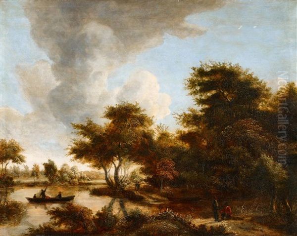 Flusslandschaft Mit Fahrboot Oil Painting by Meindert Hobbema