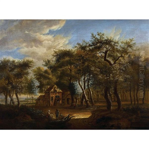 Waldlandschaft Mit Bauernhaus Und Staffage Oil Painting by Meindert Hobbema